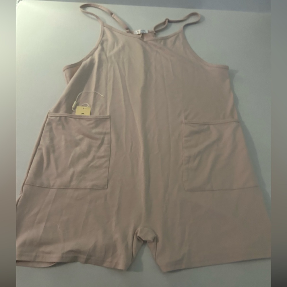 Beige Sleeveless Romper with Pockets
